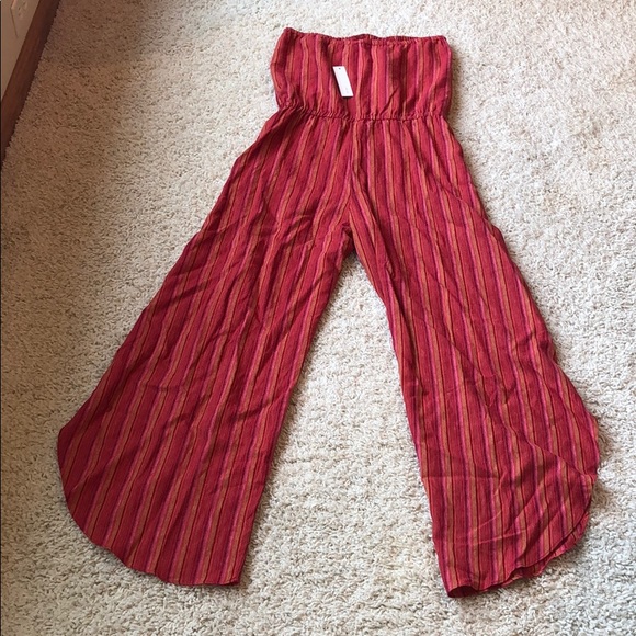 Anthropologie Drew red magenta striped jumpsuit - Picture 6 of 10